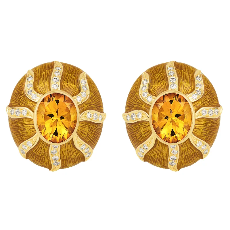 Everyday Earrings for Casual Wear-Earrings- Citrine And Diamond (Enamel)