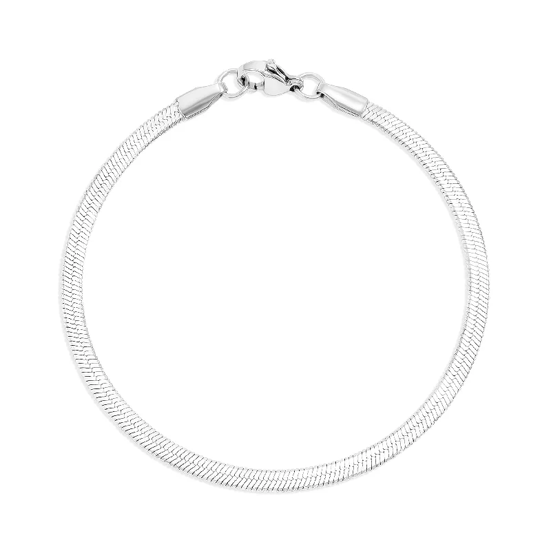 Beautiful Bead Bracelet for Casual Wear-Stainless Steel Herringbone Chain Bracelet / BRJ9081