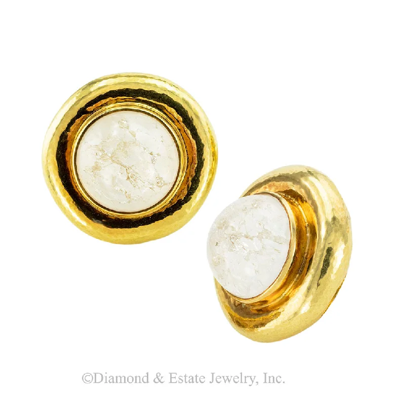 Simple Silver Earrings for Casual Style-Elizabeth Gage Rock Crystal Yellow Gold Clip On Earrings