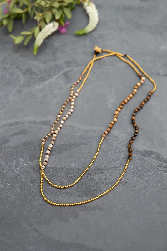 Simple Gold Pendant Necklace-Field Beaded Necklace