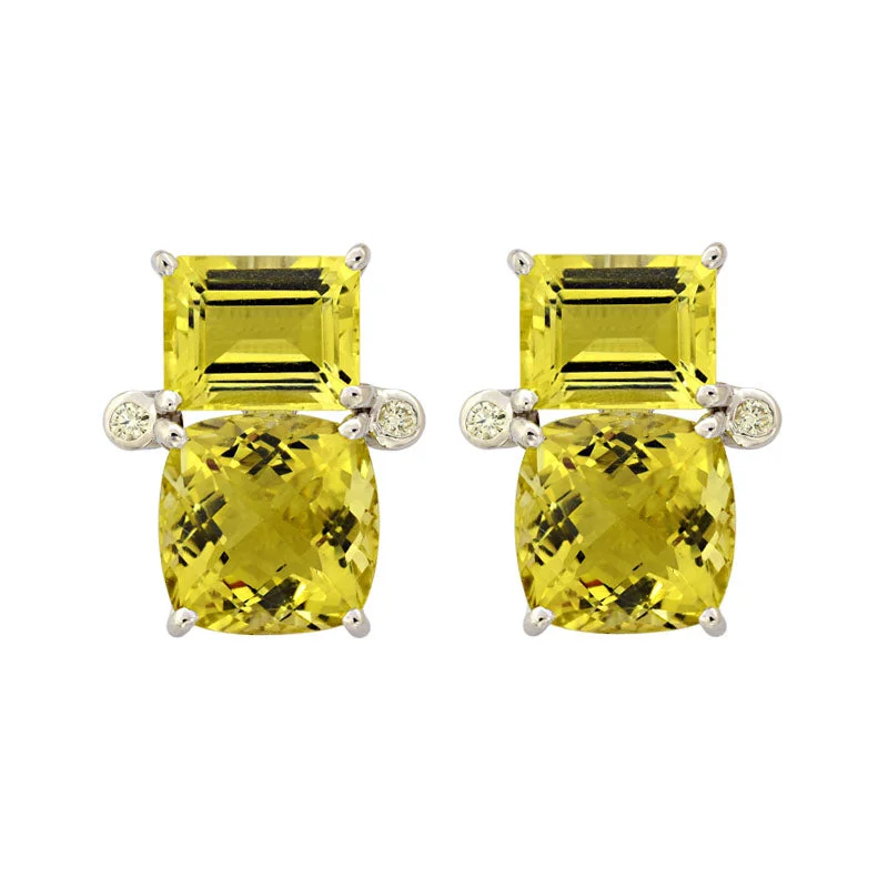 Chunky Earrings for Fashion-Repair - Earrings-Lemon Quartz and Diamond (215HS)