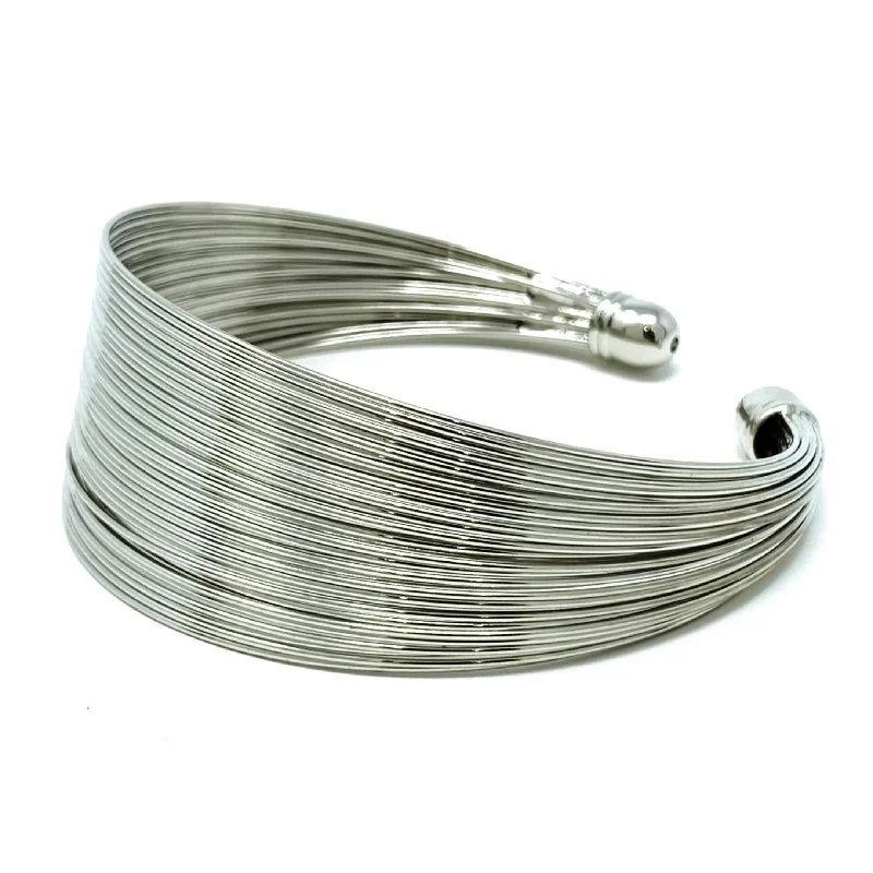 Classic Bangles with Floral Details-Silver Wire Cuff Bangle Bracelet