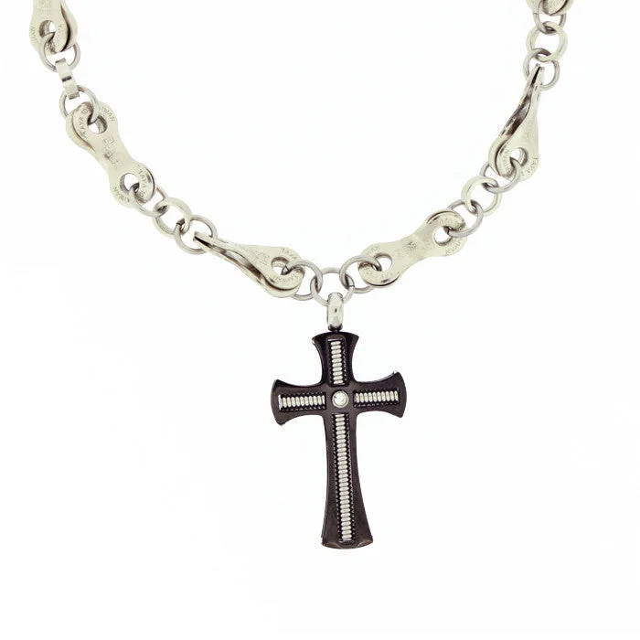 Chic Gold Necklace for Fashionistas-Stainless Steel Black Gothic Cross