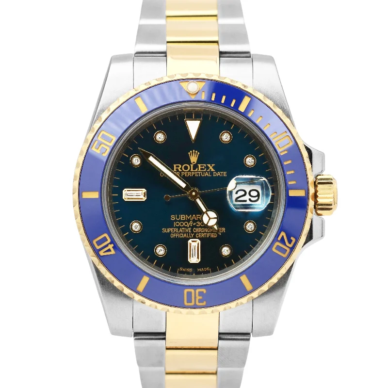 Luxury Watches for Special Occasions-Rolex Submariner 18K Two-Tone Yellow Gold BLUE DIAMOND DIAL 116613 Date Watch