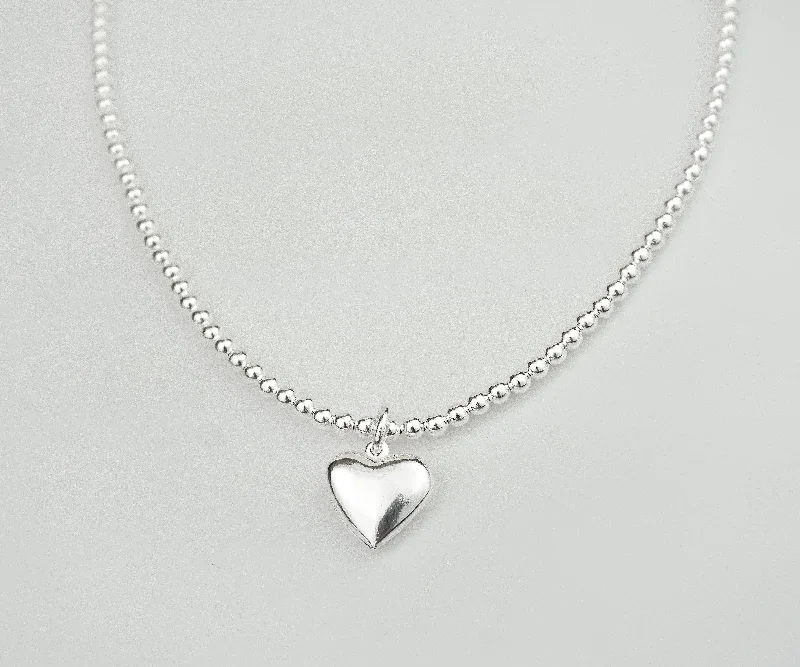 Boho Necklace for Casual Look-925 Sterling Silver Stretch No Clasp 3mm Heart Charm Necklace, Sterling Silver Necklace, Necklace