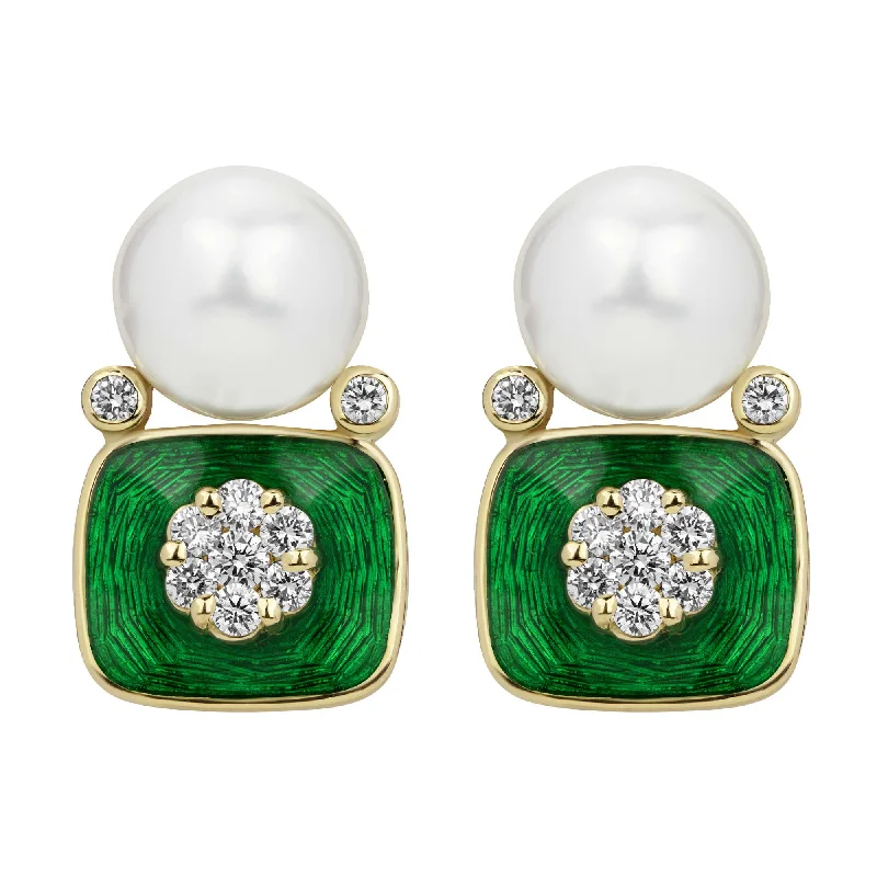 Gemstone Earrings for Luxury Look-Earrings - South Sea Pearl, Diamond (enamel)