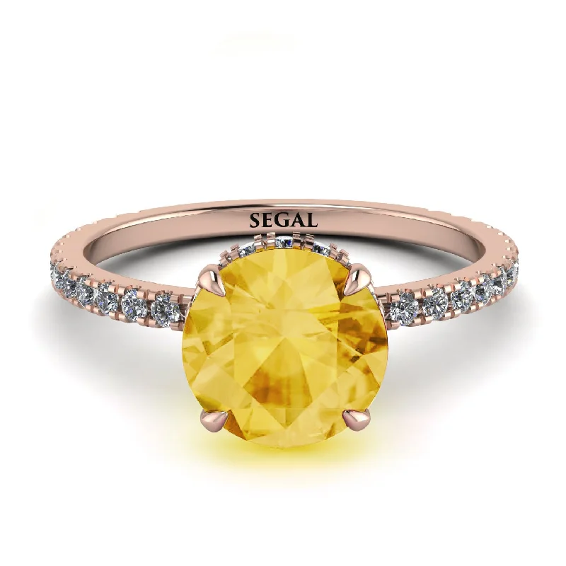 Custom Ring for Proposal-Hidden Diamond Round Citrine Cat Claw Engagement Ring - Aurora No. 602