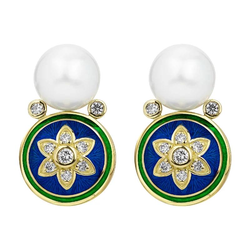 Elegant Stud Earrings for Casual Wear-Earrings - South Sea Pearl & Diamond (enamel)