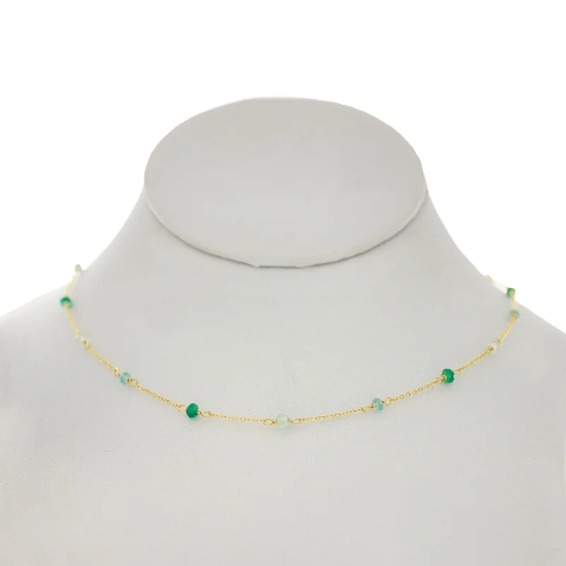 Black Necklace for Fashionable Women-Seafoam Green - Green Onyx, Topaz, Chrysoprase Between Chain Necklace