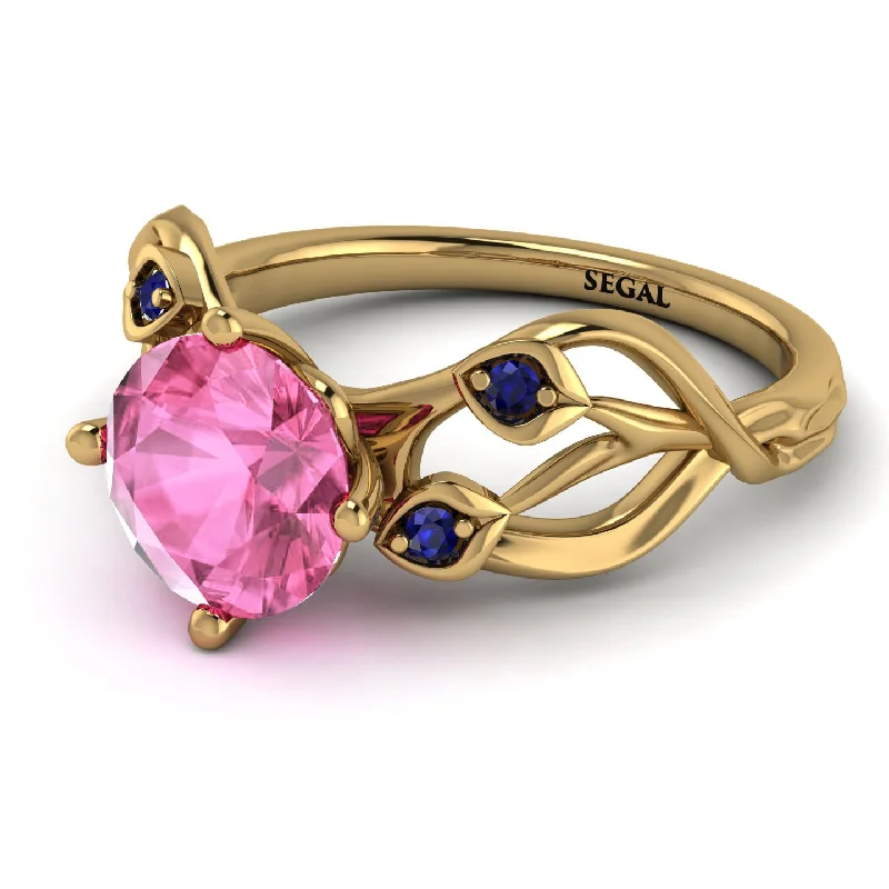 Beautiful Gold Ring with Gemstones-Pink Moissanite Blossom 14K Golden Nature Inspired Engagement Ring - Haley No. 813