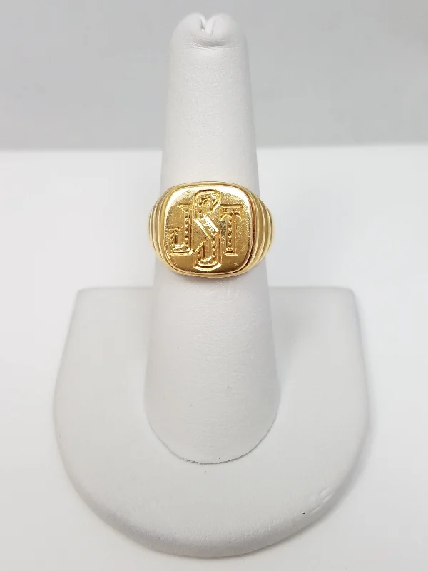 Diamond Ring for Women-Fine 18k Yellow Gold Signet Ring