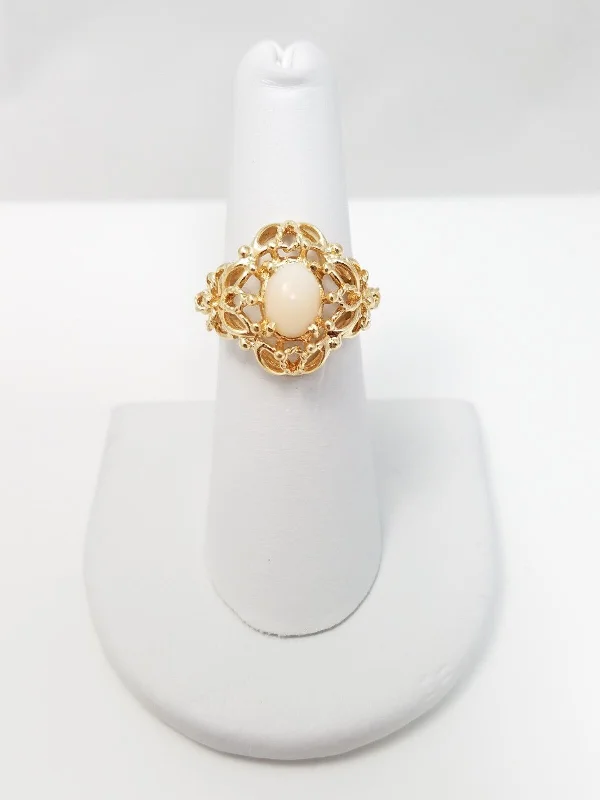 Unique Custom Ring for Special Moments-Vintage 14k Yellow Gold Natural Coral Ring