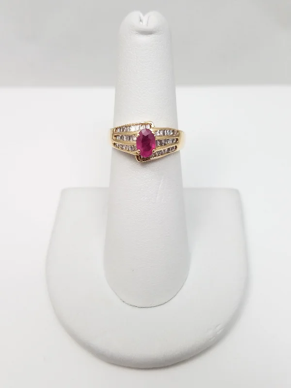 Multi-Gemstone Ring for Fashion Style-Ravishing 14k Yellow Gold Natural Ruby & Natural Diamond Ring