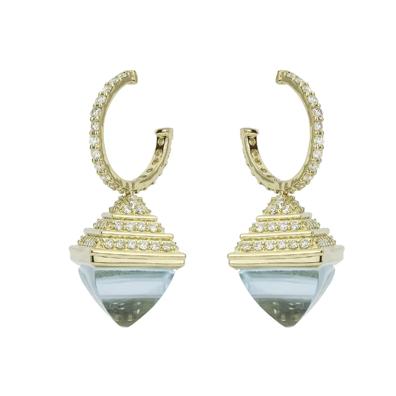 Fashionable Earrings for Teenagers-Earrings - Blue Topaz And Diamond