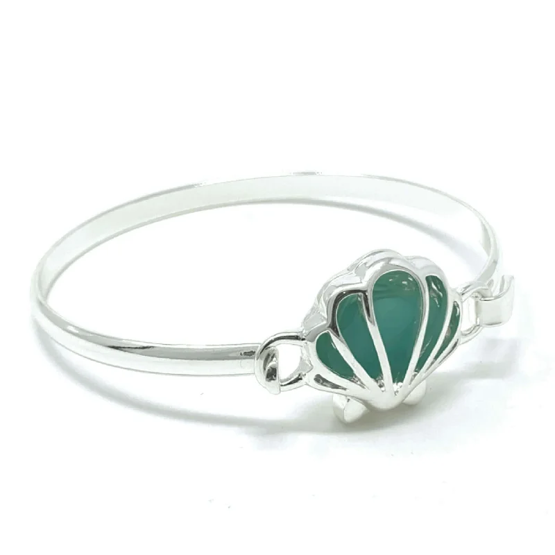 Handcrafted Bangles with Intricate Design-Sea Glass Silver Seashell Bangle Bracelet