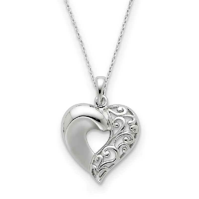 Boho Chic Necklace for Women-Rhodium Plated Sterling Silver Close To My Heart Necklace, 18 Inch