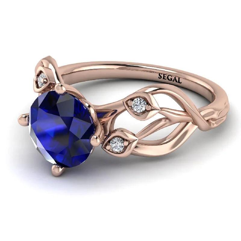 Simple Wedding Ring for Men-Sapphire Blossom 14K Golden Nature Inspired Engagement Ring - Haley No. 14