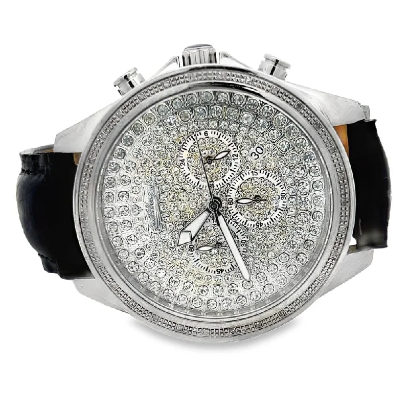 Custom Watches with Engraved Messages-.30cttw Diamond Pave Dial Watch w/ Leather Band