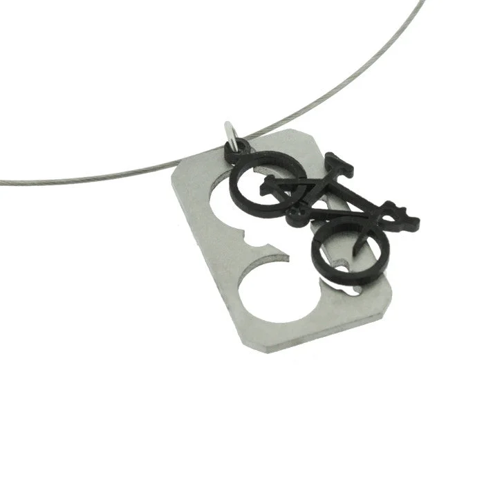 Black Necklace for Fashionable Women-Bicycle Dog Tag Necklace