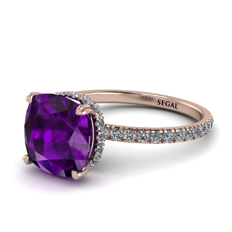 Simple Wedding Ring for Men and Women-Cushion Hidden Amethyst Ring - Nova No. 302