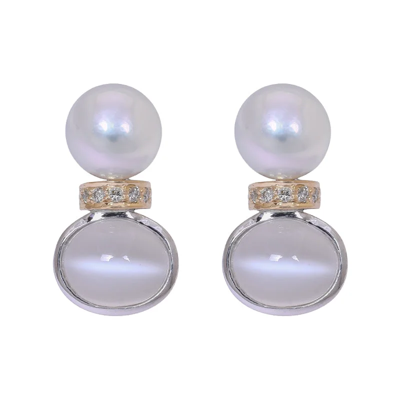 Luxury Gold Earrings for Women-Earrings- Moonstone, South Sea Pearl and Diamond