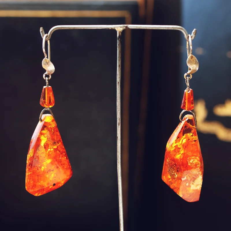 Luxury Diamond Earrings-Quintessential 1960's Baltic Amber Drop Earrings