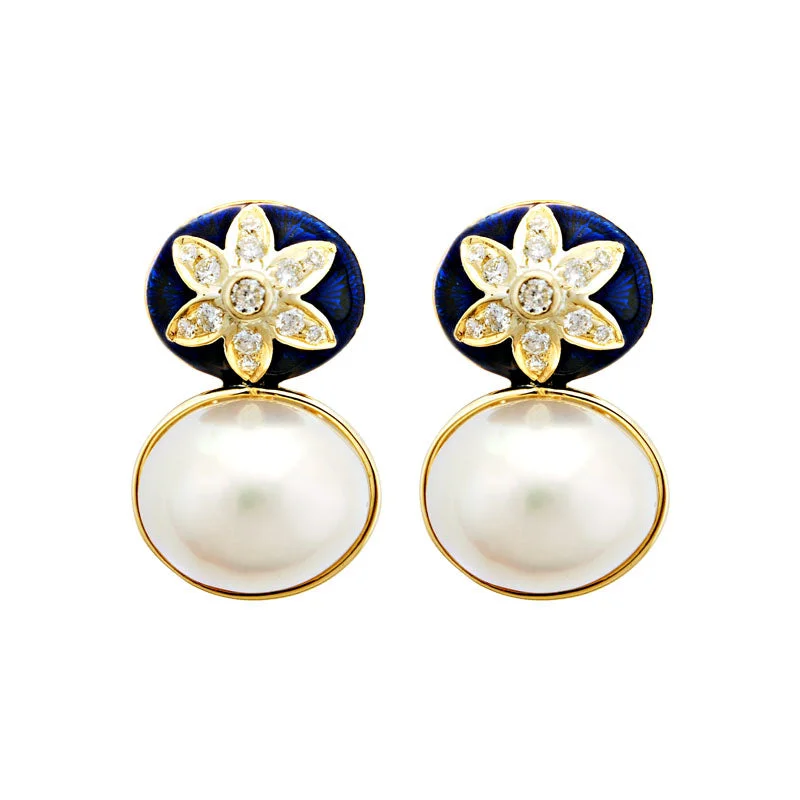 Stunning Earrings for Evening Events-Earrings-South Sea Pearl and Diamond (Enamel)