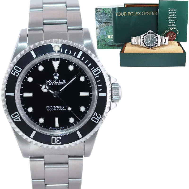 Classic Digital Watches with Date Display-1995 Rolex Submariner No-Date 2 line Tritium dial 14060 Steel Black 40mm Watch Box