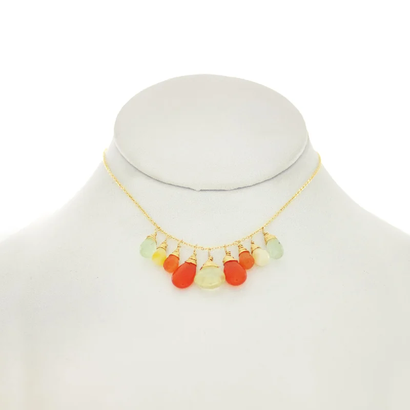 Sparkly Necklace for Fashion Forward Women-Orange & Lemon - Lemon Topaz, Orange Carnelian, Opal, Prenite Drops Necklace