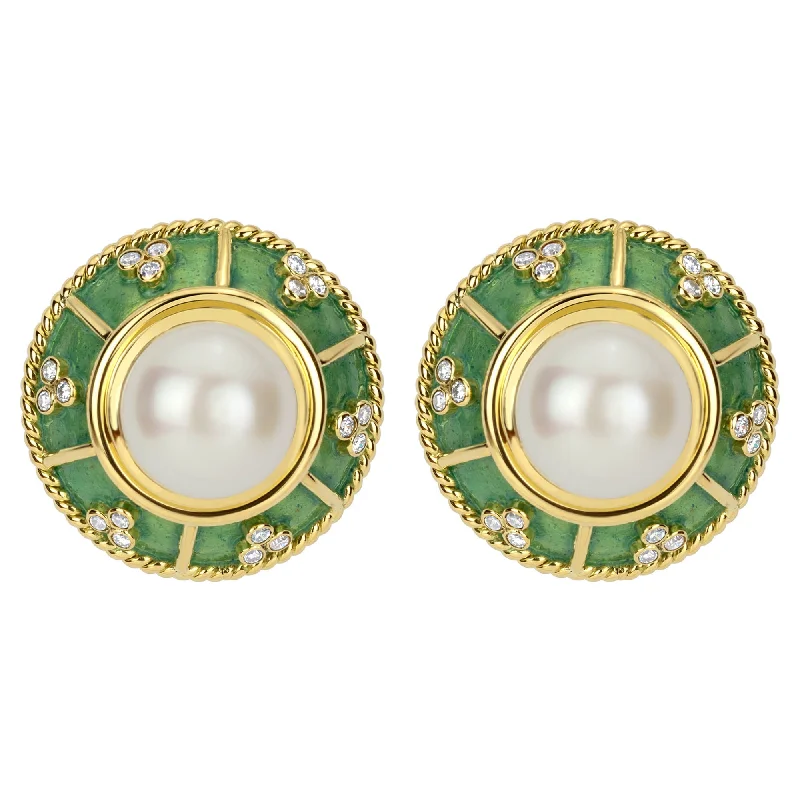 Sparkling Earrings for Special Occasions-Earrings- South Sea Pearl And Diamond (Enamel)