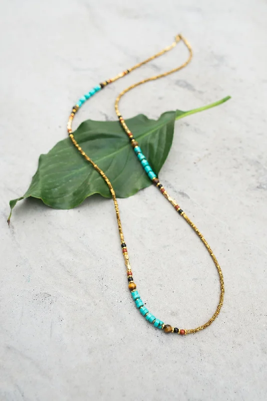 Layered Chain Necklace for Fashionistas-Iron Rose Aqua & Gold Necklace