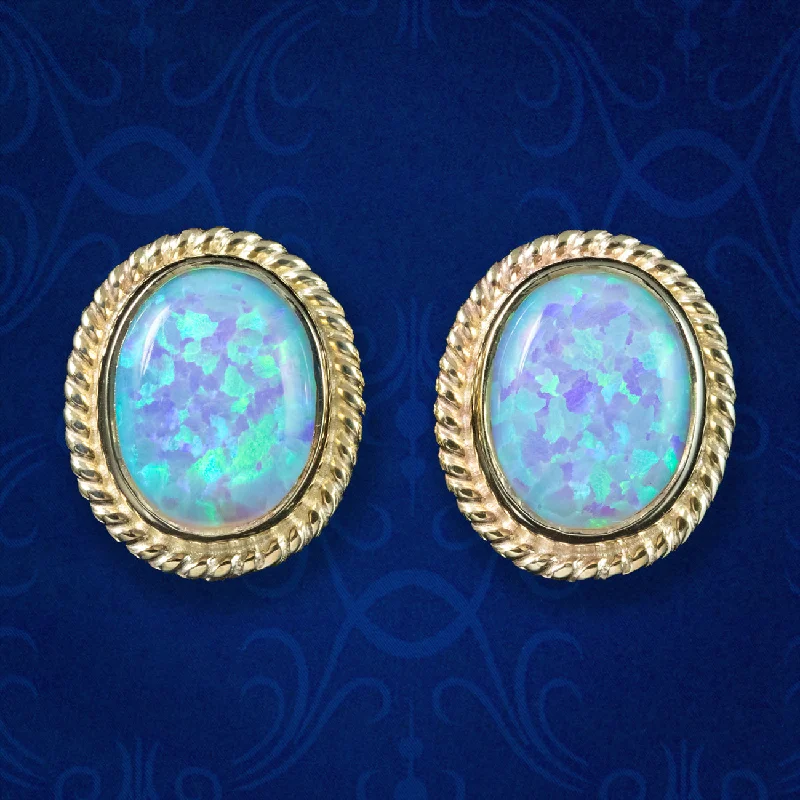 Elegant Gold Earrings for Brides-Victorian Style Opal Stud Earrings 9ct Gold