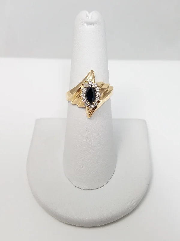 Elegant Gemstone Ring for Special Events-Natural Sapphire + Diamond 10k Yellow Gold Ring