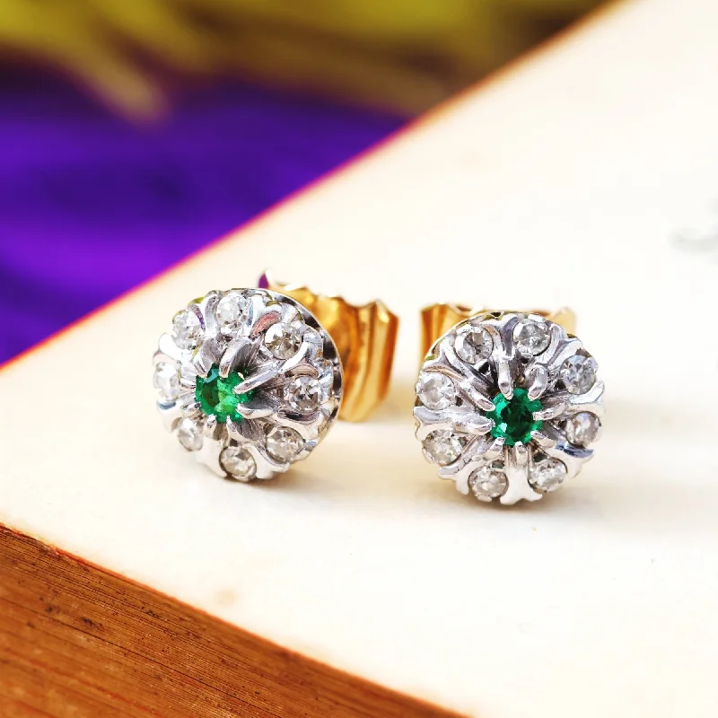 Small Drop Earrings for Casual Style-De Luxe Retro Emerald & Diamond Earrings