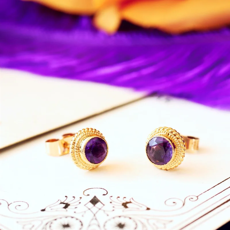 Unique Gem Earrings for Fashion-Date 1978 9CT Gold Amethyst Stud Earrings