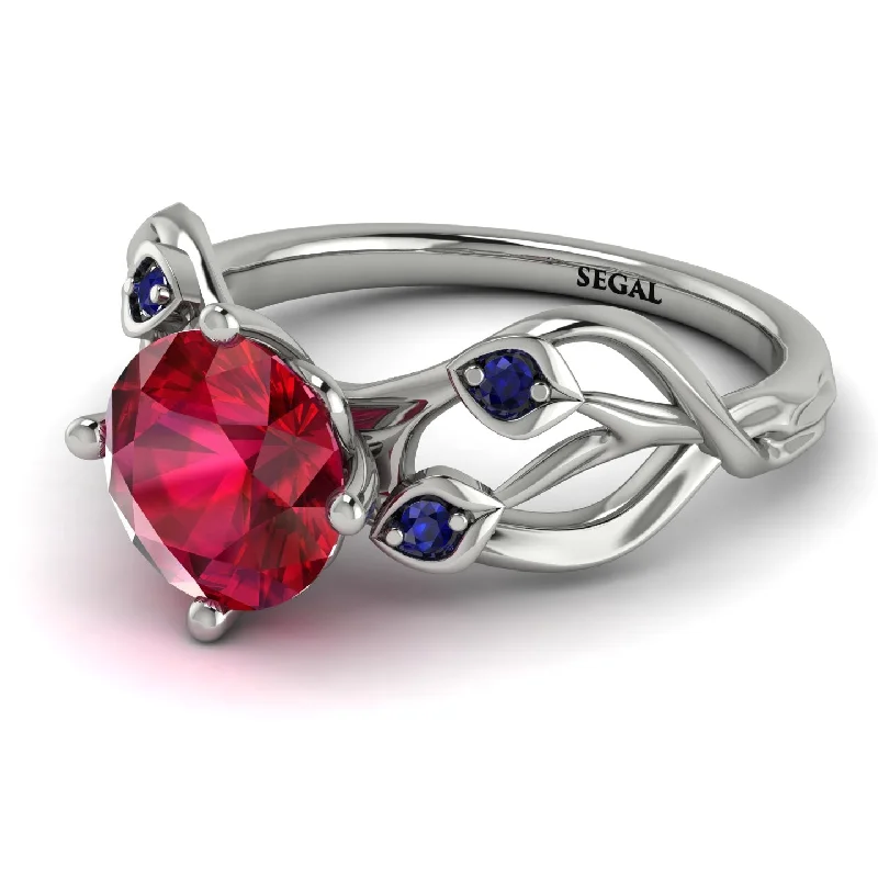 Simple Silver Ring for Everyday-Ruby Blossom 14K Golden Nature Inspired Engagement Ring - Haley No. 72