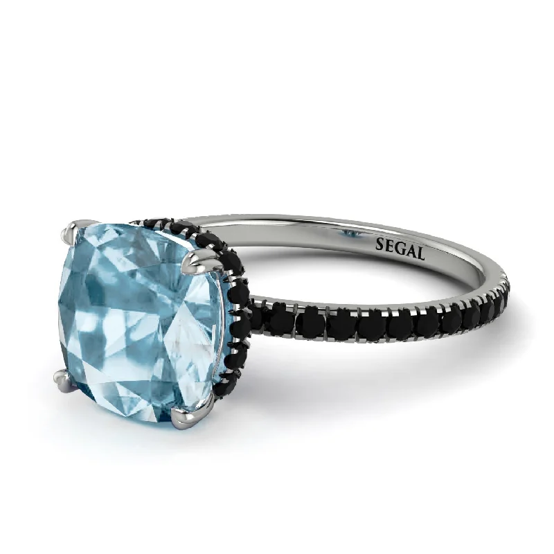 Simple Silver Ring for Bridesmaids-Cushion Hidden Aquamarine Ring - Nova No. 409