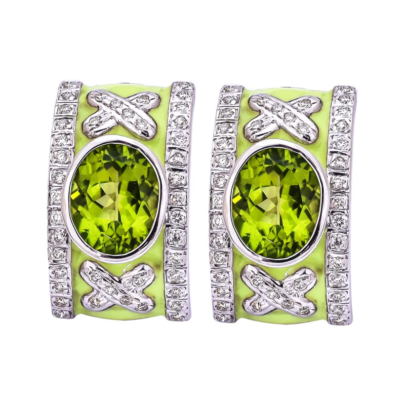 Geometric Gold Earrings-Earrings- Peridot and Diamond (Enamel)