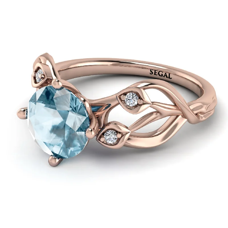 Unique Custom Ring for Special Moments-Aquamarine Blossom 14K Golden Nature Inspired Engagement Ring - Haley No. 402