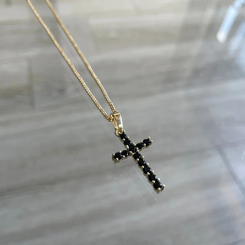 Chain Necklace with Pendant for Women-Sparkling Onyx Cross Necklace