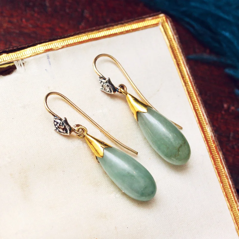 Colorful Tassel Earrings-Precious Vintage Jade & Diamond Drop Earrings