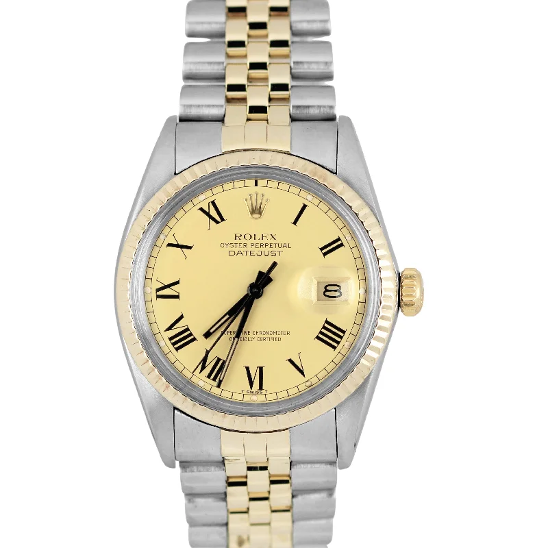 Women's Watches with Mesh Strap for Elegant Look-VINTAGE Rolex DateJust Two-Tone 18k Stainless Buckley Dial 36mm 16013 Watch