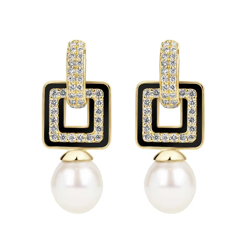 Beautiful Earrings for Weddings-Earrings - South Sea Pearl And Diamond (enamel) (2385I)