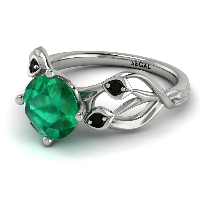 Simple Titanium Wedding Band-Emerald Blossom 14K Golden Nature Inspired Engagement Ring - Haley No. 36