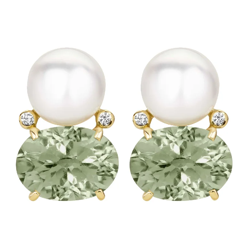 Simple Silver Earrings for Casual Style-Earrings - South Sea Pearl, Green Quartz And Diamond