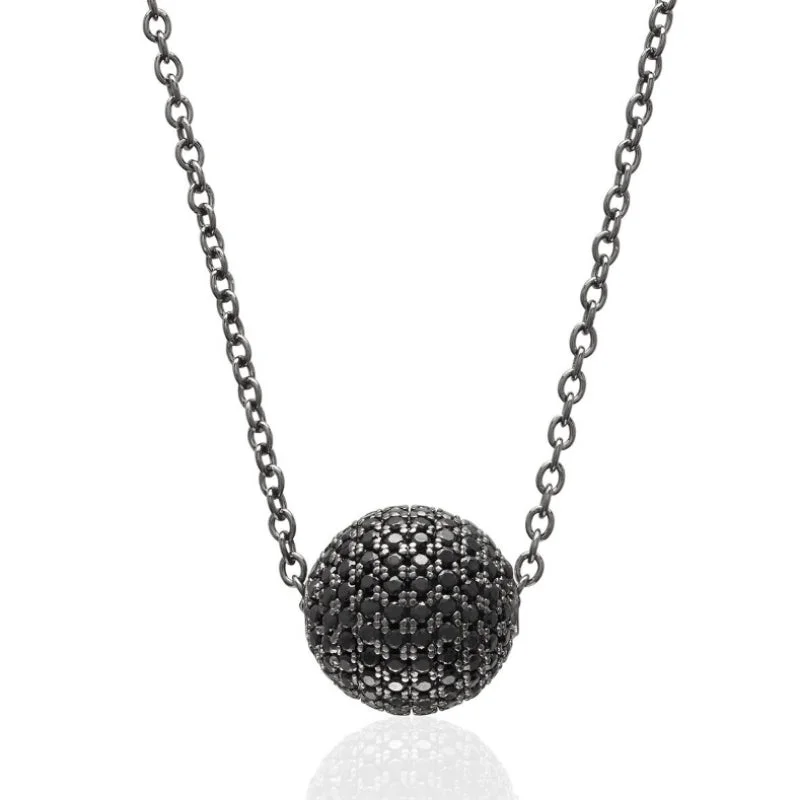 Dainty Necklace for Everyday Looks-CZ Black Pave Ball Necklace