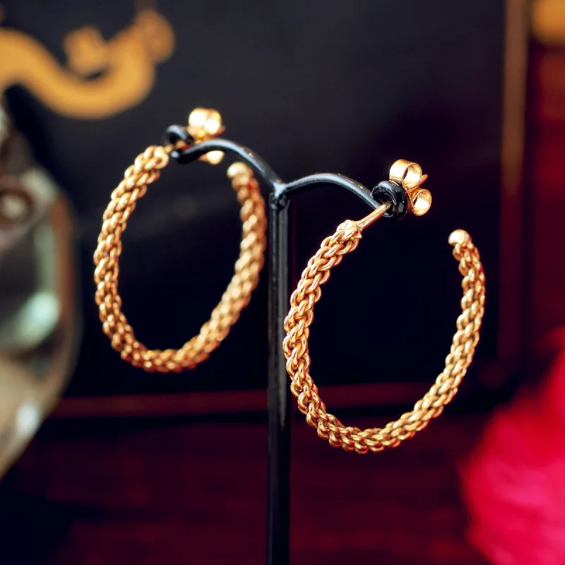 Classic Earrings for Women-Amazing! Vintage 1970's Woven Gold Hoop Earrings