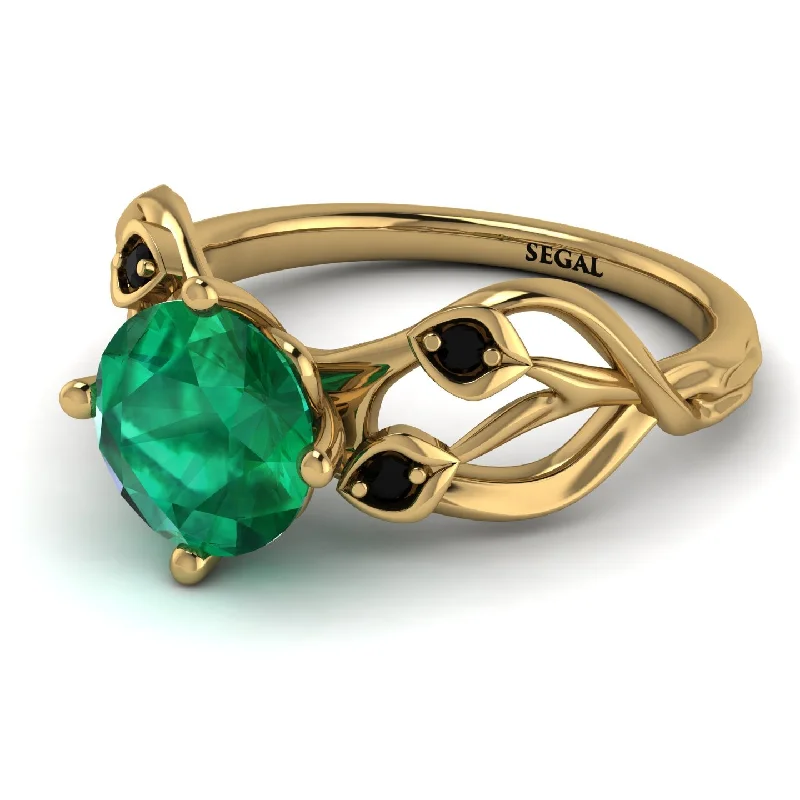 Engagement Ring with Diamonds and Sapphire-Emerald Blossom 14K Golden Nature Inspired Engagement Ring - Haley No. 34