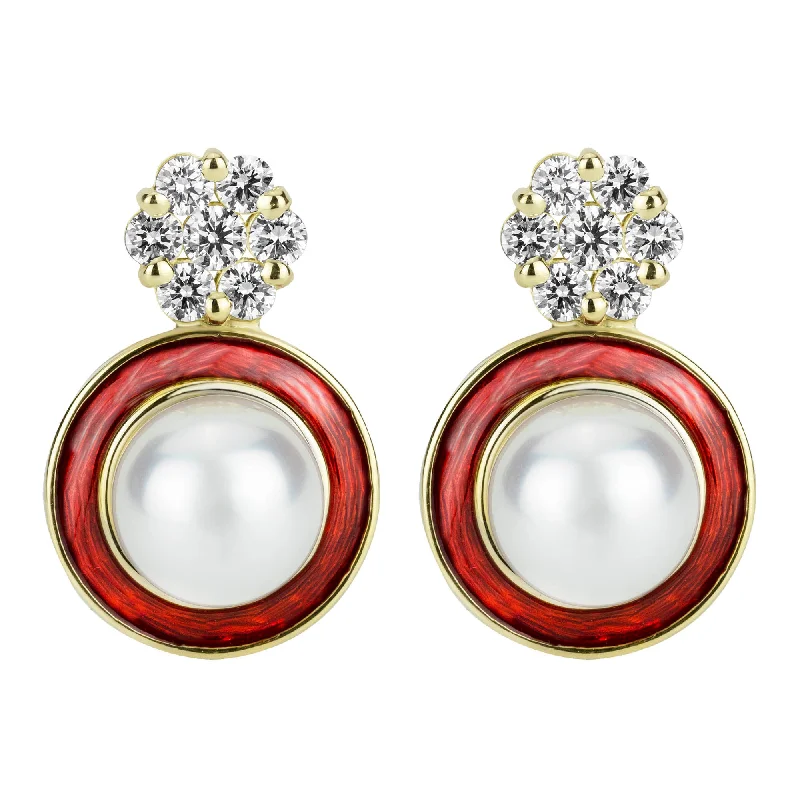 Beautiful Earrings for Fashionable Look-Earrings - South Sea Pearl And Diamond (enamel)