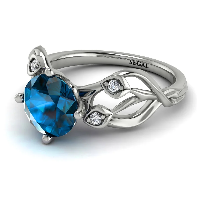 Classic Titanium Wedding Ring-Blue Topaz Blossom 14K Golden Nature Inspired Engagement Ring - Haley No. 503